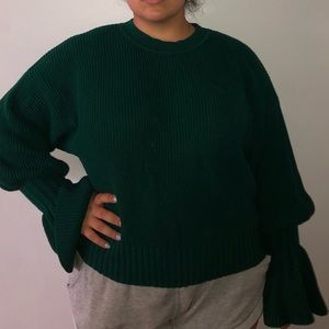 Green Cinched Sleeve Sweater